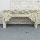 Antique Indian hand carved whitewash hall table vintage 1.5m
